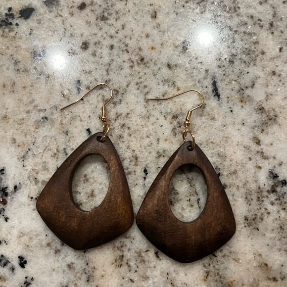 Brown Wooden Dangle Earrings - Picture 4 of 5